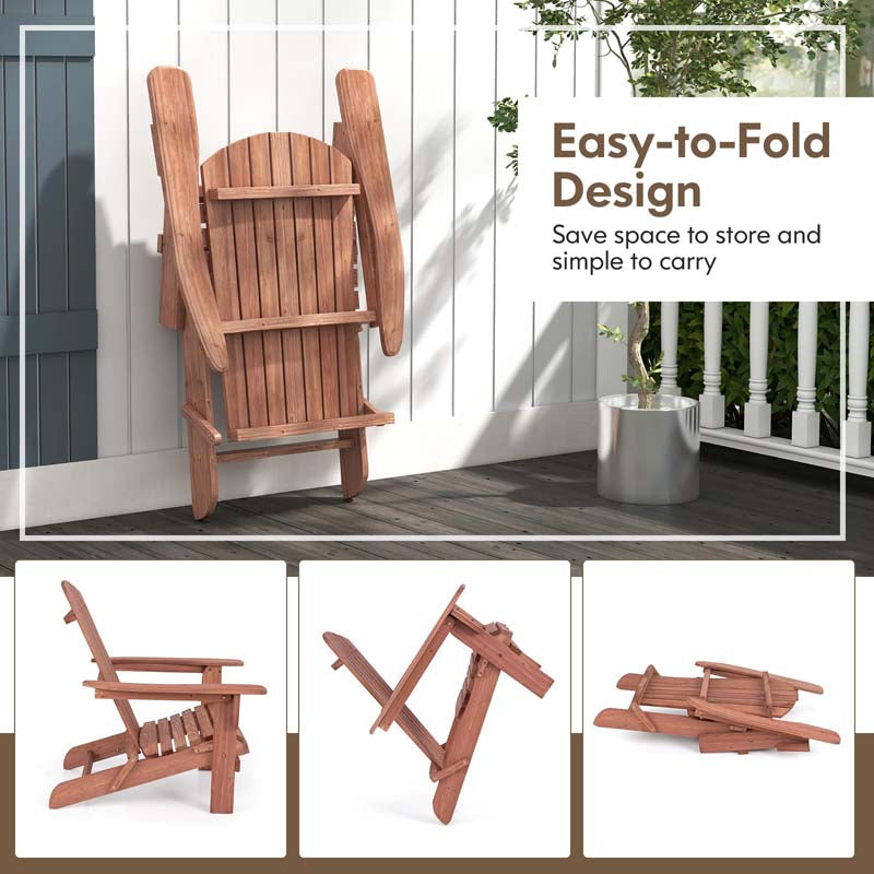 Set of 2 Wooden Foldable Adirondack Chairs w/High Back & Wide Armrests, Weather Resistant Fire Pit Chairs for Porch Lawn Poolside