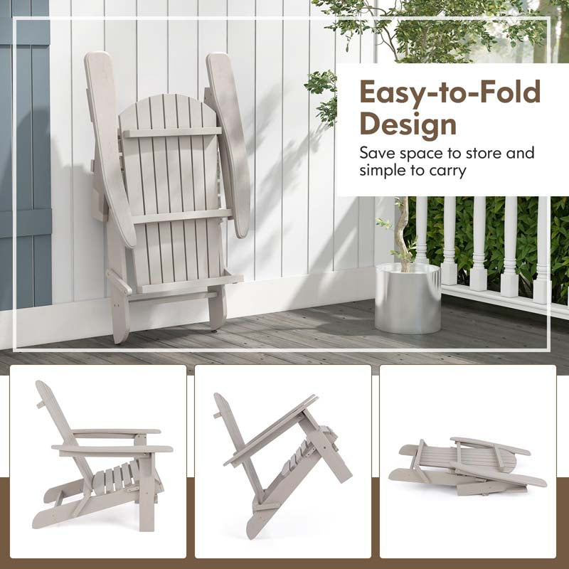 Set of 2 Wooden Foldable Adirondack Chairs w/High Back & Wide Armrests, Weather Resistant Fire Pit Chairs for Porch Lawn Poolside