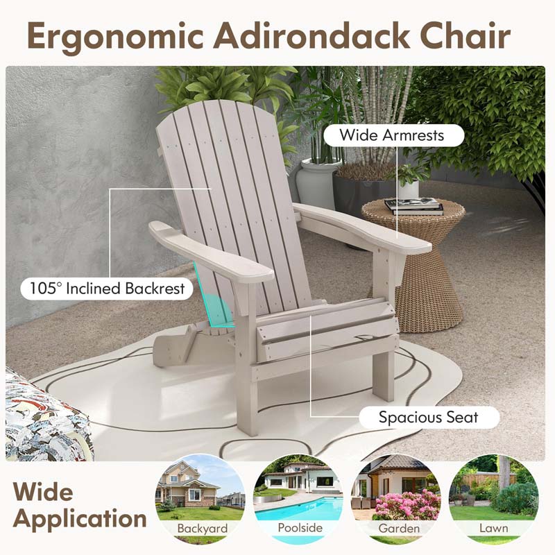 Set of 2 Wooden Foldable Adirondack Chairs w/High Back & Wide Armrests, Weather Resistant Fire Pit Chairs for Porch Lawn Poolside