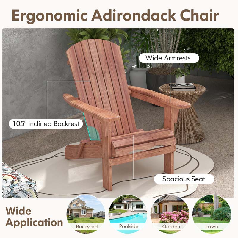Set of 2 Wooden Foldable Adirondack Chairs w/High Back & Wide Armrests, Weather Resistant Fire Pit Chairs for Porch Lawn Poolside