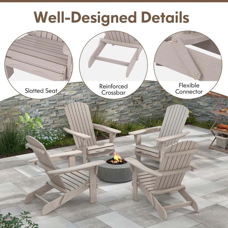 Set of 2 Wooden Foldable Adirondack Chairs w/High Back & Wide Armrests, Weather Resistant Fire Pit Chairs for Porch Lawn Poolside