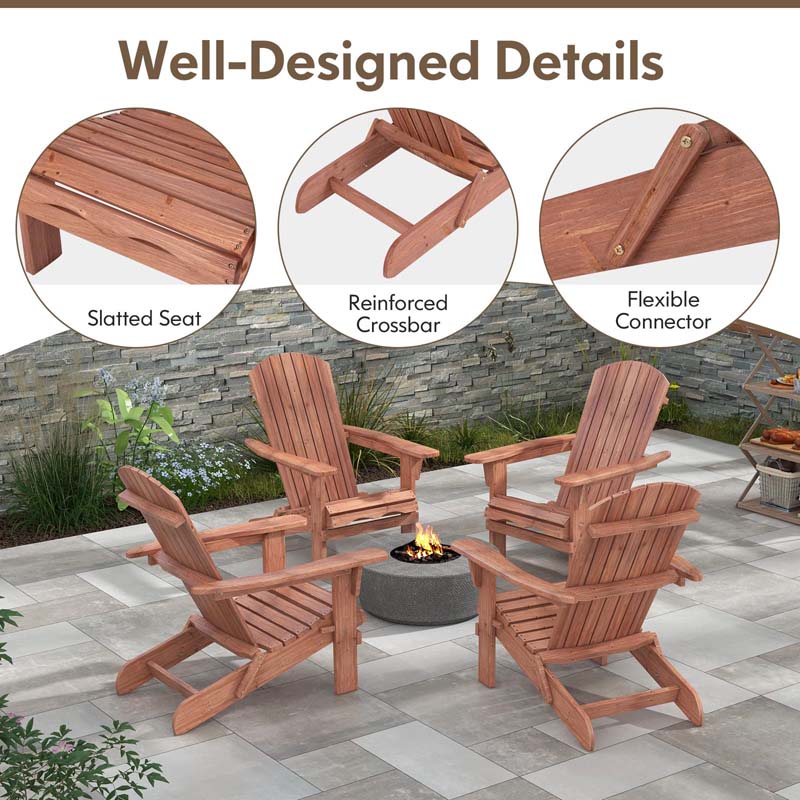 Set of 2 Wooden Foldable Adirondack Chairs w/High Back & Wide Armrests, Weather Resistant Fire Pit Chairs for Porch Lawn Poolside