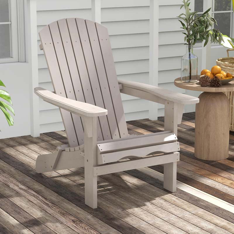 Set of 2 Wooden Foldable Adirondack Chairs w/High Back & Wide Armrests, Weather Resistant Fire Pit Chairs for Porch Lawn Poolside