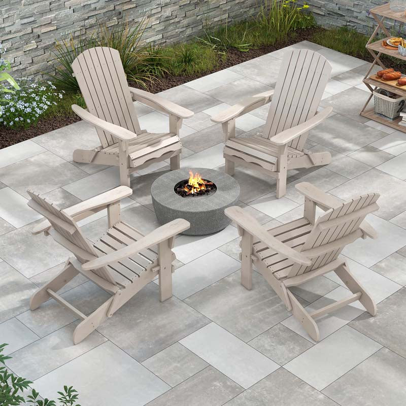Set of 2 Wooden Foldable Adirondack Chairs w/High Back & Wide Armrests, Weather Resistant Fire Pit Chairs for Porch Lawn Poolside