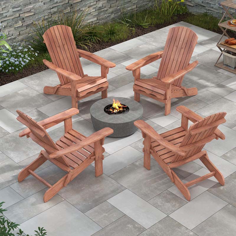 Set of 2 Wooden Foldable Adirondack Chairs w/High Back & Wide Armrests, Weather Resistant Fire Pit Chairs for Porch Lawn Poolside