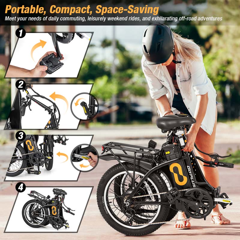 Folding Electric Bike for Adults with 20" Fat Tires, 750W Brushless Motor, 30MPH, 44-Mile Range, LCD Display & Fork Suspension for Snow/Sand Commuting