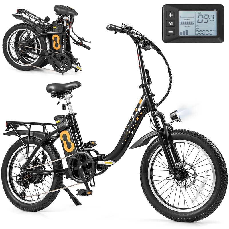 Folding Electric Bike for Adults with 20" Fat Tires, 750W Brushless Motor, 30MPH, 44-Mile Range, LCD Display & Fork Suspension for Snow/Sand Commuting