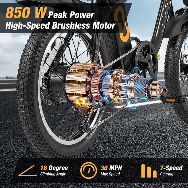 Folding Electric Bike for Adults with 20" Fat Tires, 750W Brushless Motor, 30MPH, 44-Mile Range, LCD Display & Fork Suspension for Snow/Sand Commuting