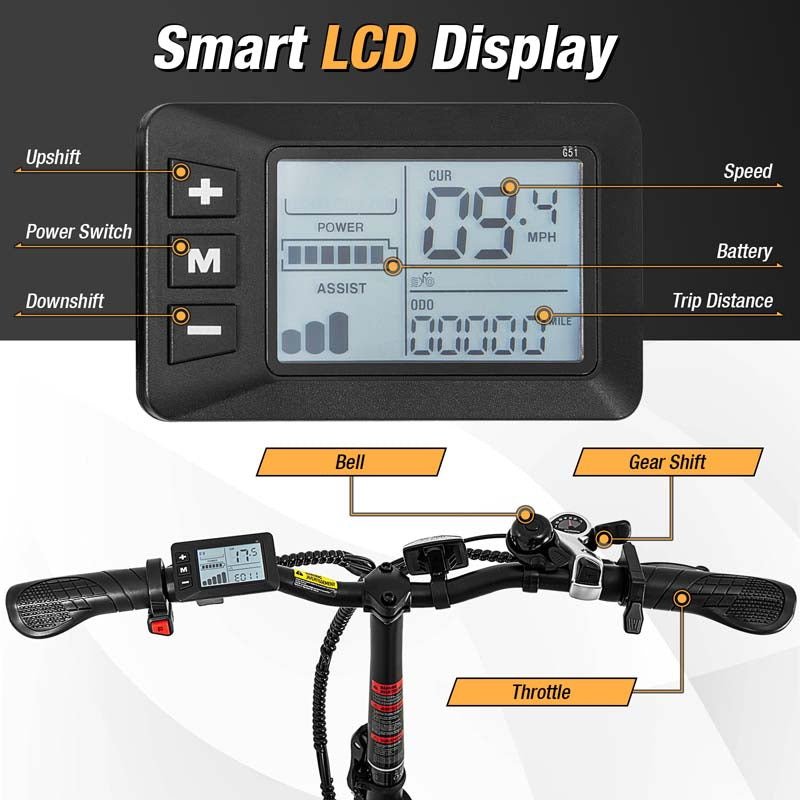 Folding Electric Bike for Adults with 20" Fat Tires, 750W Brushless Motor, 30MPH, 44-Mile Range, LCD Display & Fork Suspension for Snow/Sand Commuting