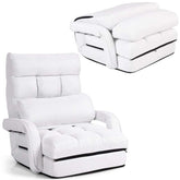 Folding Lazy Sofa Floor Chair with 6-Position Adjustable Backrest, Lumbar Pillow & Armrests, Indoor Chaise Lounge Sofa for Gaming, Living Room