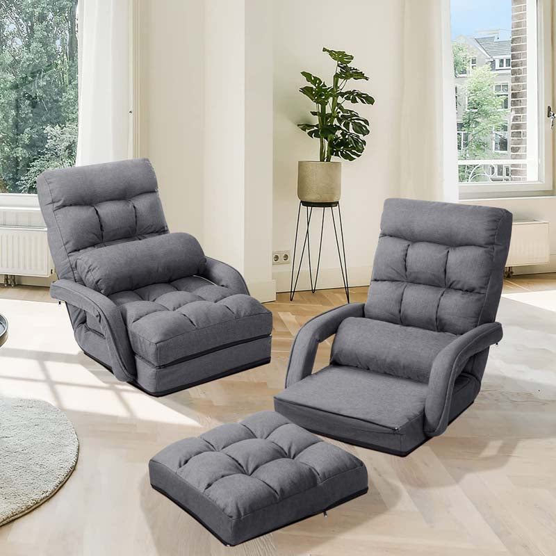 Folding Lazy Sofa Floor Chair with 6-Position Adjustable Backrest, Lumbar Pillow & Armrests, Indoor Chaise Lounge Sofa for Gaming, Living Room