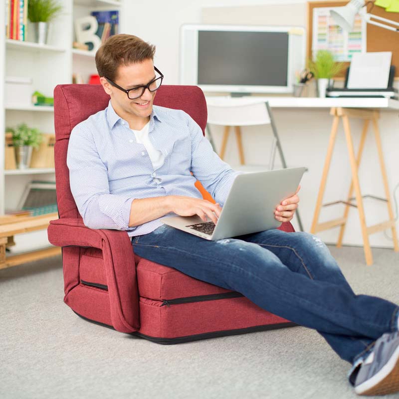 Folding Lazy Sofa Floor Chair with 6-Position Adjustable Backrest, Lumbar Pillow & Armrests, Indoor Chaise Lounge Sofa for Gaming, Living Room