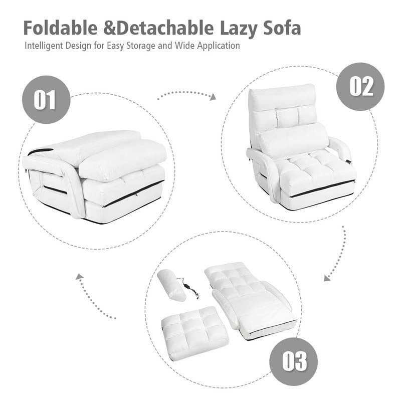 Folding Lazy Sofa Floor Chair with 6-Position Adjustable Backrest, Lumbar Pillow & Armrests, Indoor Chaise Lounge Sofa for Gaming, Living Room