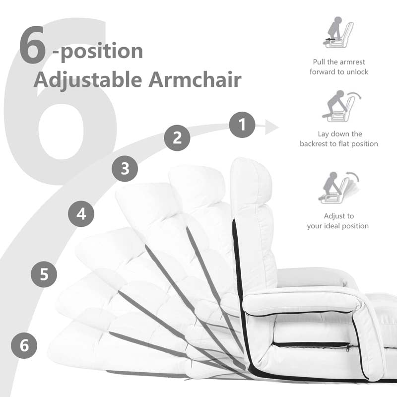 Folding Lazy Sofa Floor Chair with 6-Position Adjustable Backrest, Lumbar Pillow & Armrests, Indoor Chaise Lounge Sofa for Gaming, Living Room