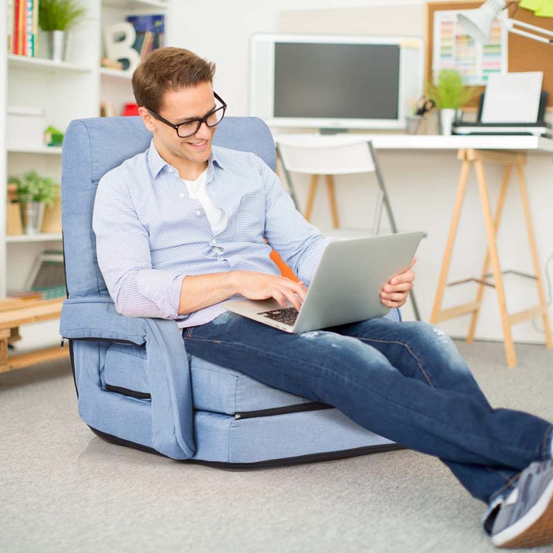 Folding Lazy Sofa Floor Chair with 6-Position Adjustable Backrest, Lumbar Pillow & Armrests, Indoor Chaise Lounge Sofa for Gaming, Living Room