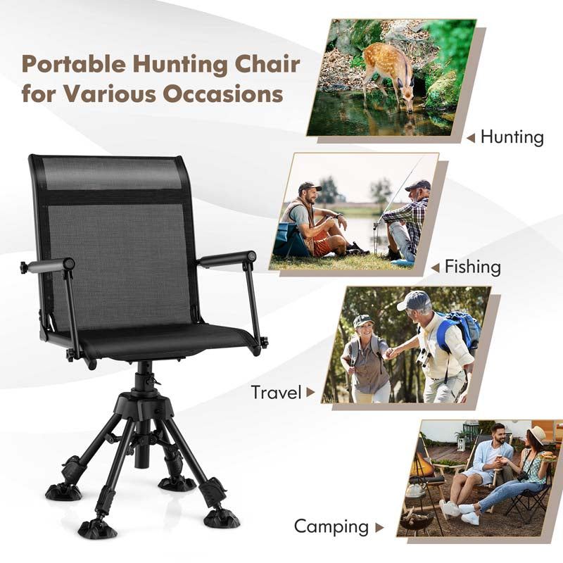 360° Swivel Silent Folding Hunting Blind Chair for Shooting Fishing, Portable Sniper Seat with 4 Adjustable Legs, All-Terrain Foot Pads