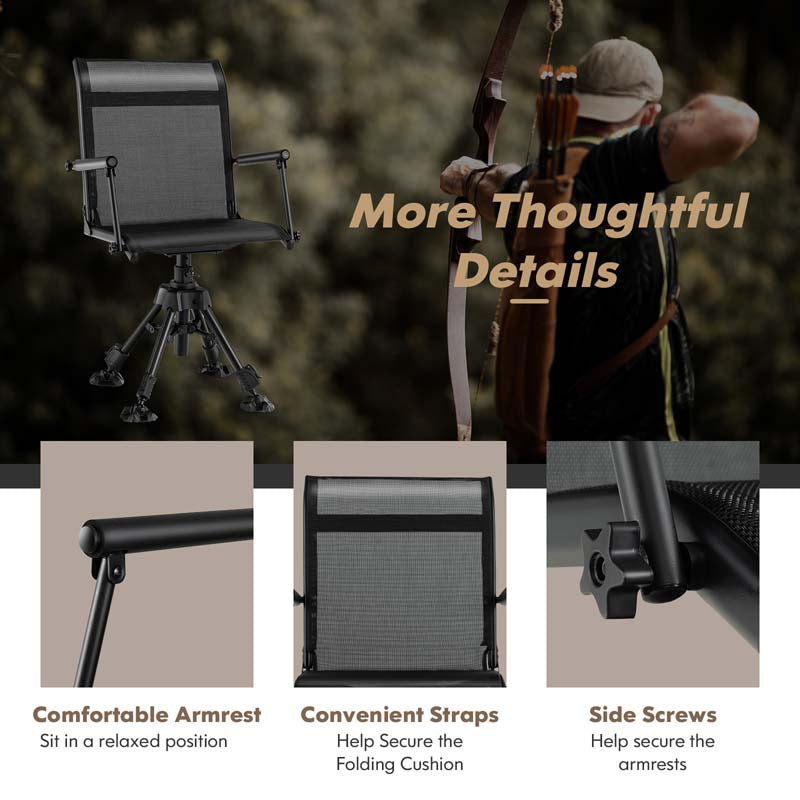 360° Swivel Silent Folding Hunting Blind Chair for Shooting Fishing, Portable Sniper Seat with 4 Adjustable Legs, All-Terrain Foot Pads