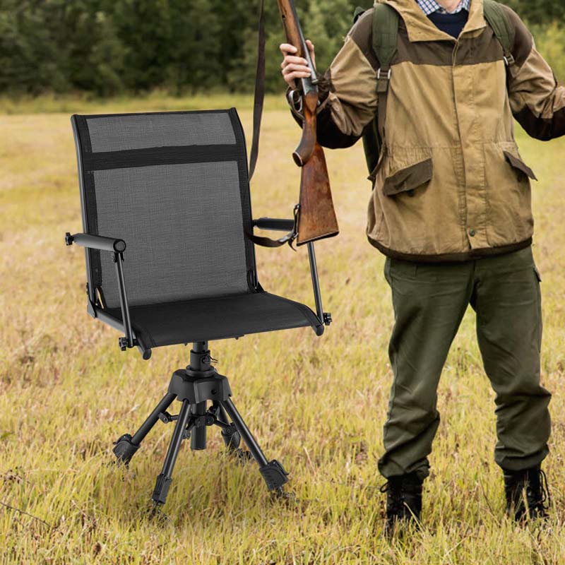 360° Swivel Silent Folding Hunting Blind Chair for Shooting Fishing, Portable Sniper Seat with 4 Adjustable Legs, All-Terrain Foot Pads