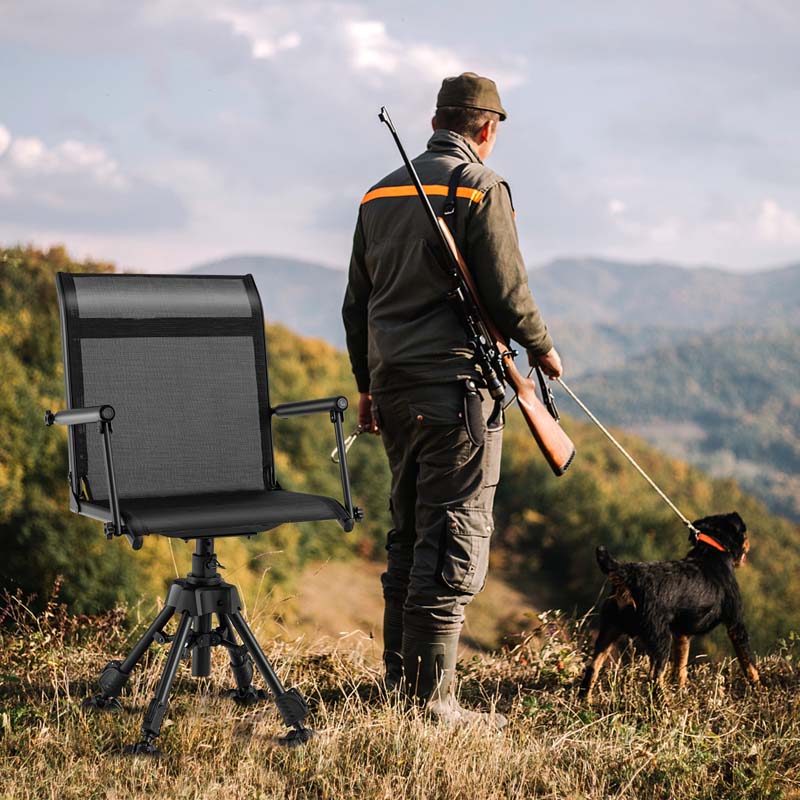 360° Swivel Silent Folding Hunting Blind Chair for Shooting Fishing, Portable Sniper Seat with 4 Adjustable Legs, All-Terrain Foot Pads