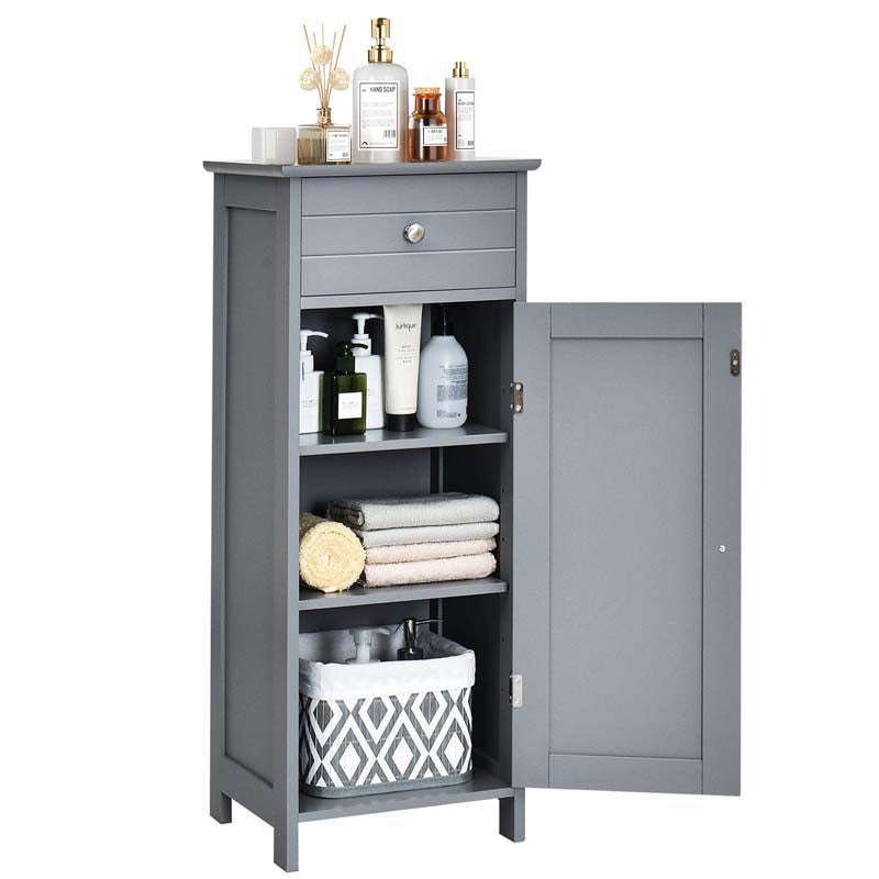 Freestanding Wooden Floor Storage Cabinet with Large Drawer & 2 Adjustable Shelves, Morden Side Storage Bathroom Organizer Cabinet
