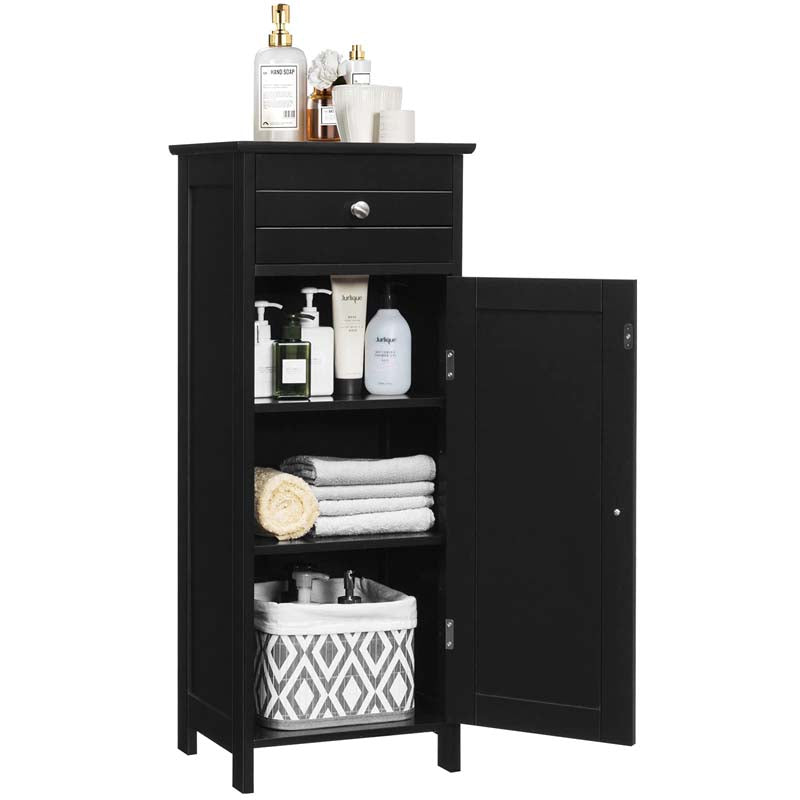 Freestanding Wooden Floor Storage Cabinet with Large Drawer & 2 Adjustable Shelves, Morden Side Storage Bathroom Organizer Cabinet