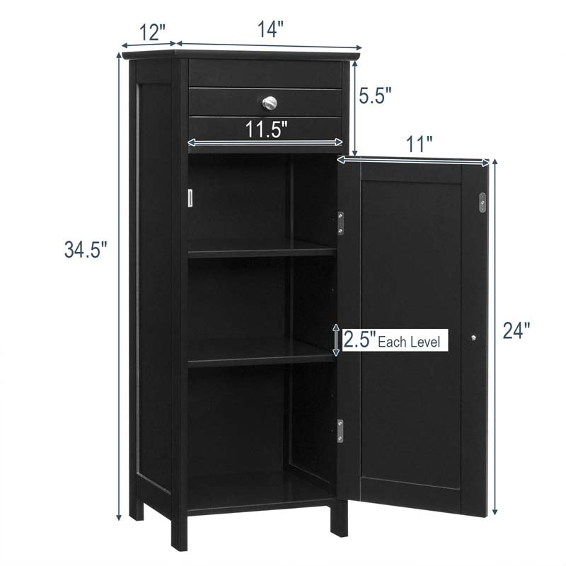 Freestanding Wooden Floor Storage Cabinet with Large Drawer & 2 Adjustable Shelves, Morden Side Storage Bathroom Organizer Cabinet