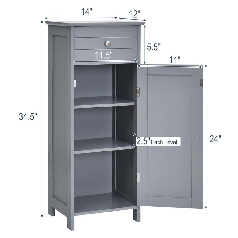Freestanding Wooden Floor Storage Cabinet with Large Drawer & 2 Adjustable Shelves, Morden Side Storage Bathroom Organizer Cabinet