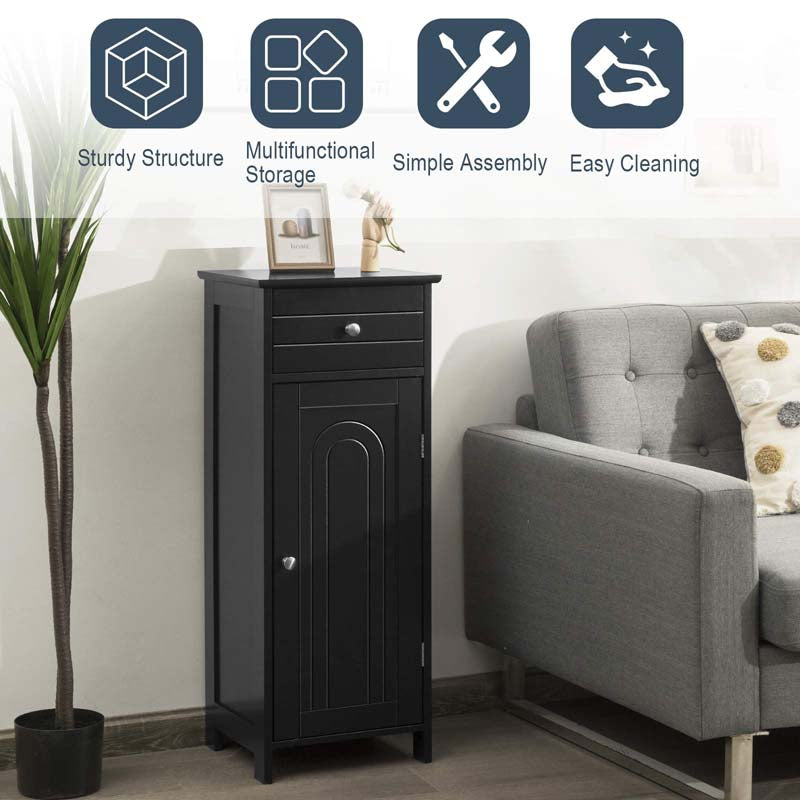 Freestanding Wooden Floor Storage Cabinet with Large Drawer & 2 Adjustable Shelves, Morden Side Storage Bathroom Organizer Cabinet