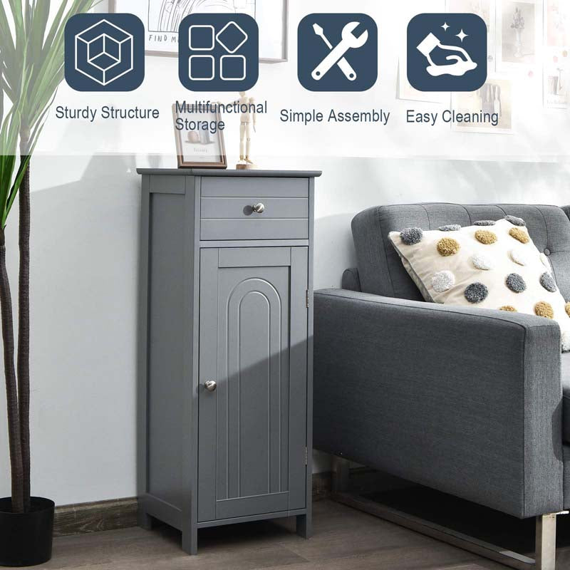 Freestanding Wooden Floor Storage Cabinet with Large Drawer & 2 Adjustable Shelves, Morden Side Storage Bathroom Organizer Cabinet