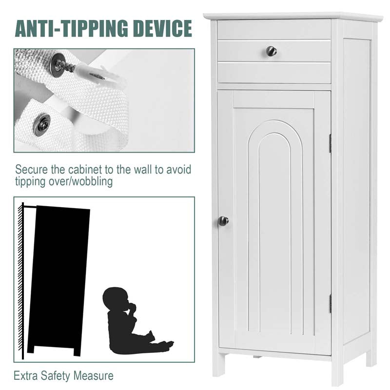 Freestanding Wooden Floor Storage Cabinet with Large Drawer & 2 Adjustable Shelves, Morden Side Storage Bathroom Organizer Cabinet