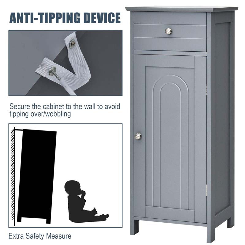 Freestanding Wooden Floor Storage Cabinet with Large Drawer & 2 Adjustable Shelves, Morden Side Storage Bathroom Organizer Cabinet
