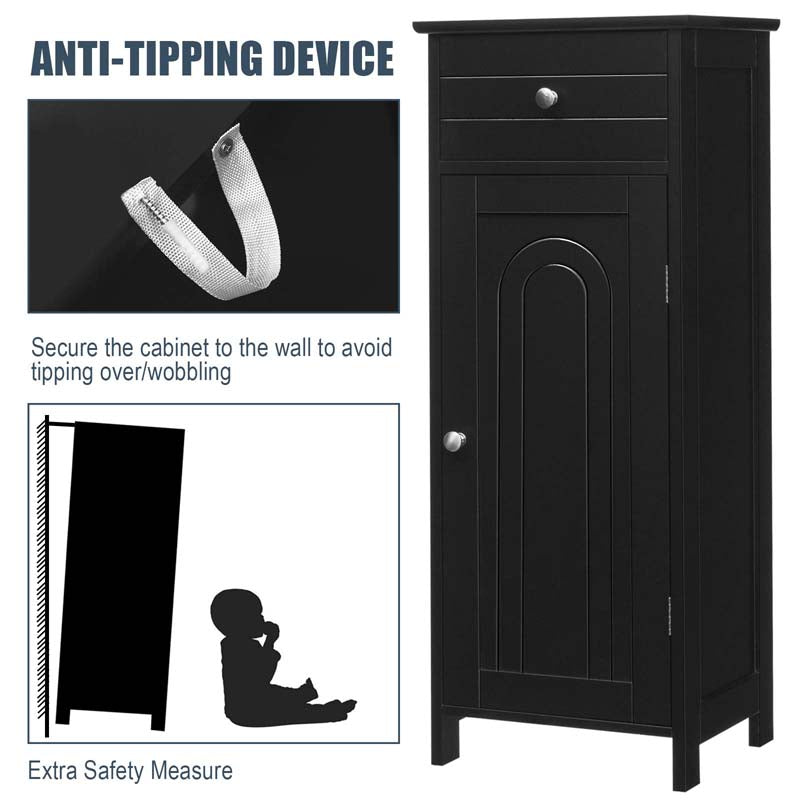Freestanding Wooden Floor Storage Cabinet with Large Drawer & 2 Adjustable Shelves, Morden Side Storage Bathroom Organizer Cabinet