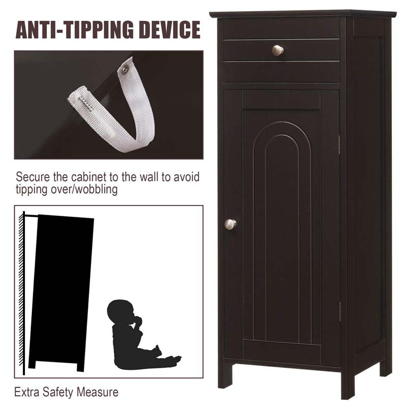 Freestanding Wooden Floor Storage Cabinet with Large Drawer & 2 Adjustable Shelves, Morden Side Storage Bathroom Organizer Cabinet