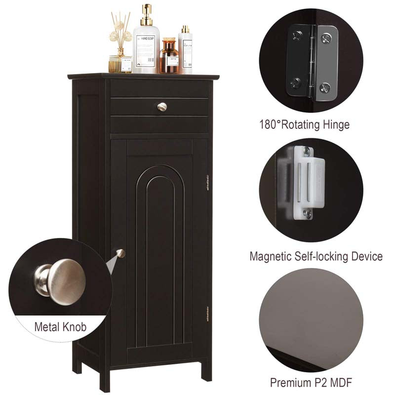 Freestanding Wooden Floor Storage Cabinet with Large Drawer & 2 Adjustable Shelves, Morden Side Storage Bathroom Organizer Cabinet