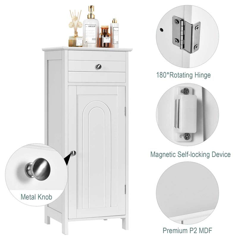 Freestanding Wooden Floor Storage Cabinet with Large Drawer & 2 Adjustable Shelves, Morden Side Storage Bathroom Organizer Cabinet