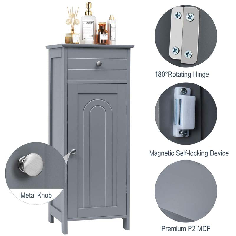 Freestanding Wooden Floor Storage Cabinet with Large Drawer & 2 Adjustable Shelves, Morden Side Storage Bathroom Organizer Cabinet
