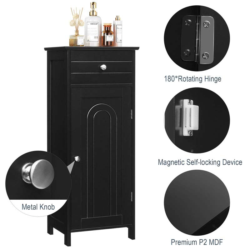 Freestanding Wooden Floor Storage Cabinet with Large Drawer & 2 Adjustable Shelves, Morden Side Storage Bathroom Organizer Cabinet