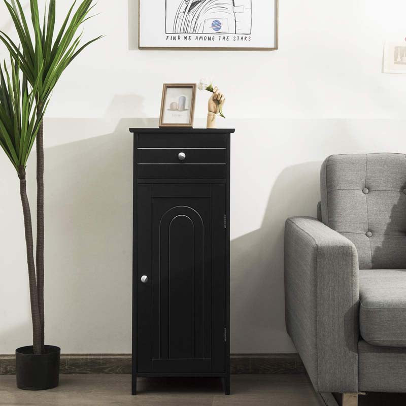 Freestanding Wooden Floor Storage Cabinet with Large Drawer & 2 Adjustable Shelves, Morden Side Storage Bathroom Organizer Cabinet