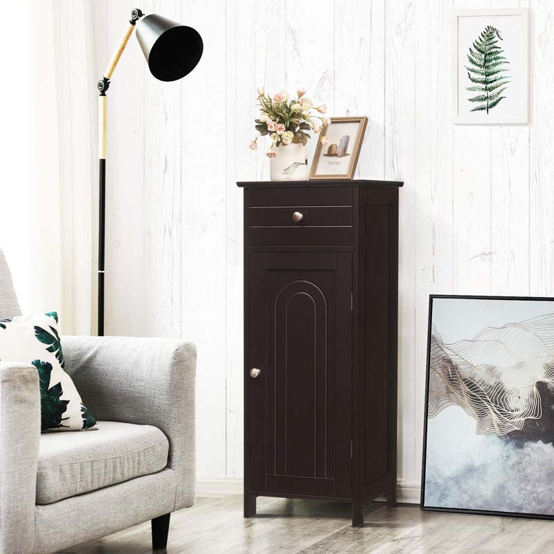 Freestanding Wooden Floor Storage Cabinet with Large Drawer & 2 Adjustable Shelves, Morden Side Storage Bathroom Organizer Cabinet
