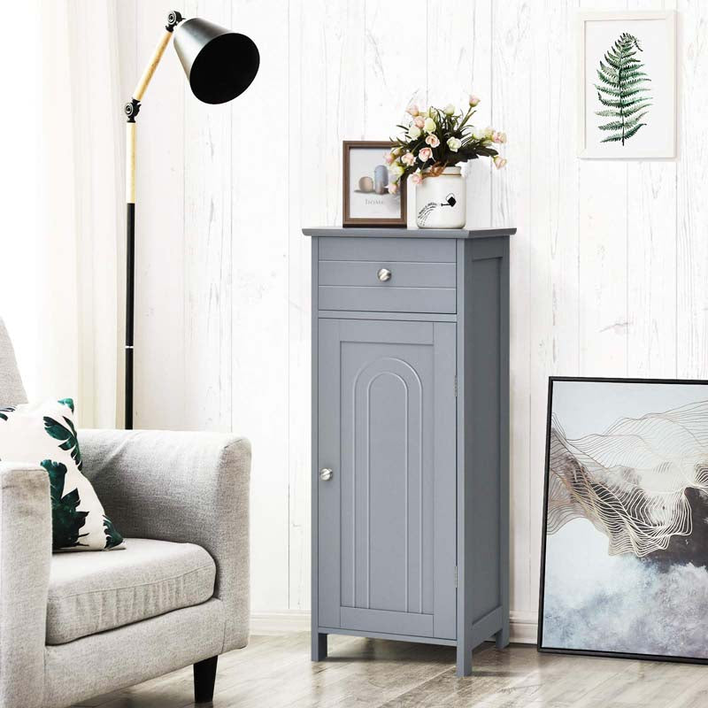 Freestanding Wooden Floor Storage Cabinet with Large Drawer & 2 Adjustable Shelves, Morden Side Storage Bathroom Organizer Cabinet
