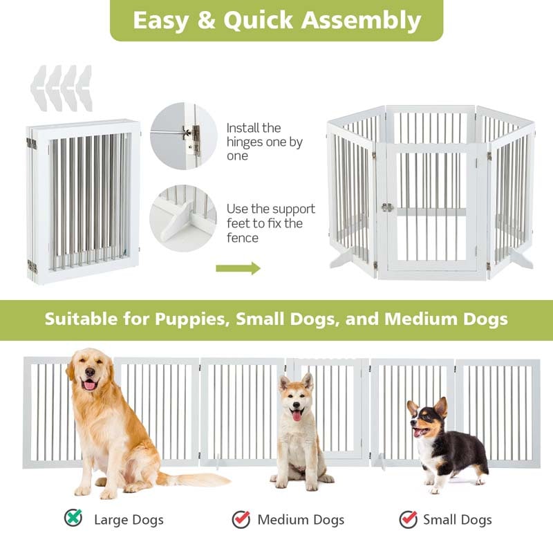 Multi-Shape Freestanding Pet Gate Playpen 144" Extra Wide Foldable Dog Gate Fence Barrier with 6 Panels, 4 Support Feet