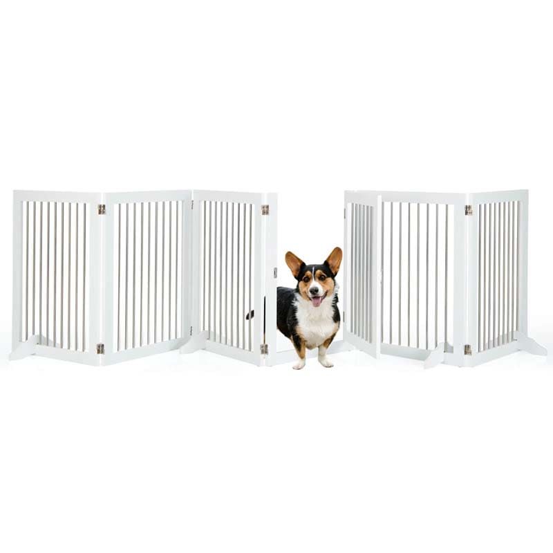 Multi-Shape Freestanding Pet Gate Playpen 144" Extra Wide Foldable Dog Gate Fence Barrier with 6 Panels, 4 Support Feet
