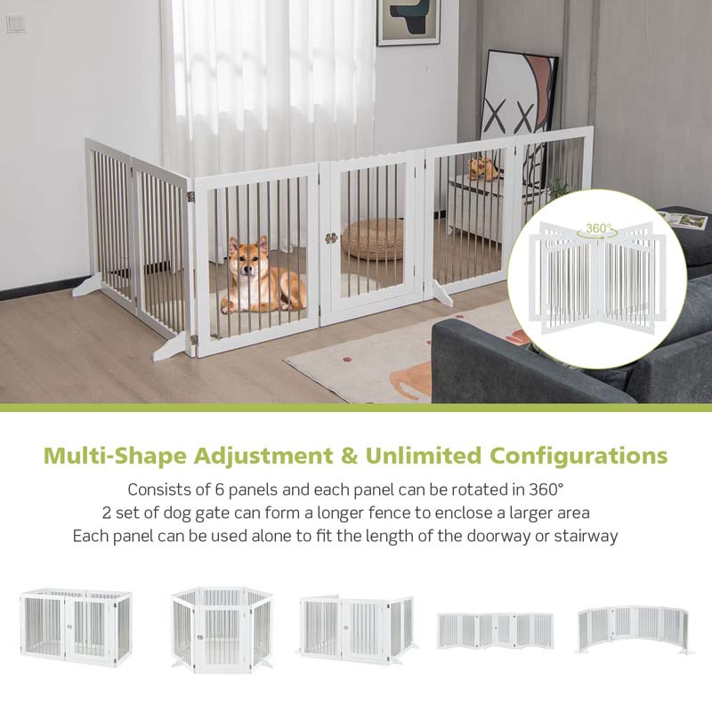 Multi-Shape Freestanding Pet Gate Playpen 144" Extra Wide Foldable Dog Gate Fence Barrier with 6 Panels, 4 Support Feet