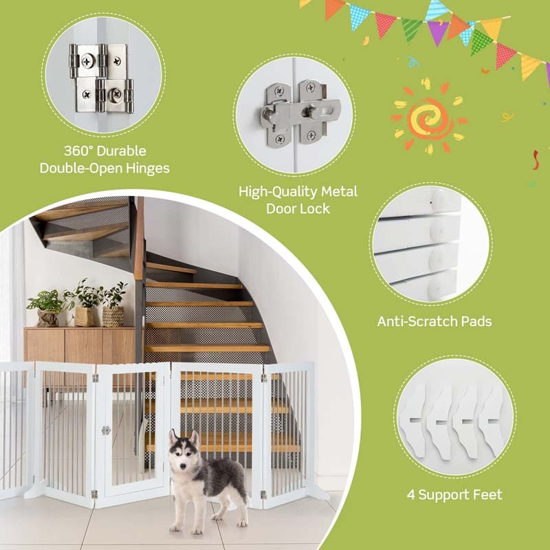 Multi-Shape Freestanding Pet Gate Playpen 144" Extra Wide Foldable Dog Gate Fence Barrier with 6 Panels, 4 Support Feet
