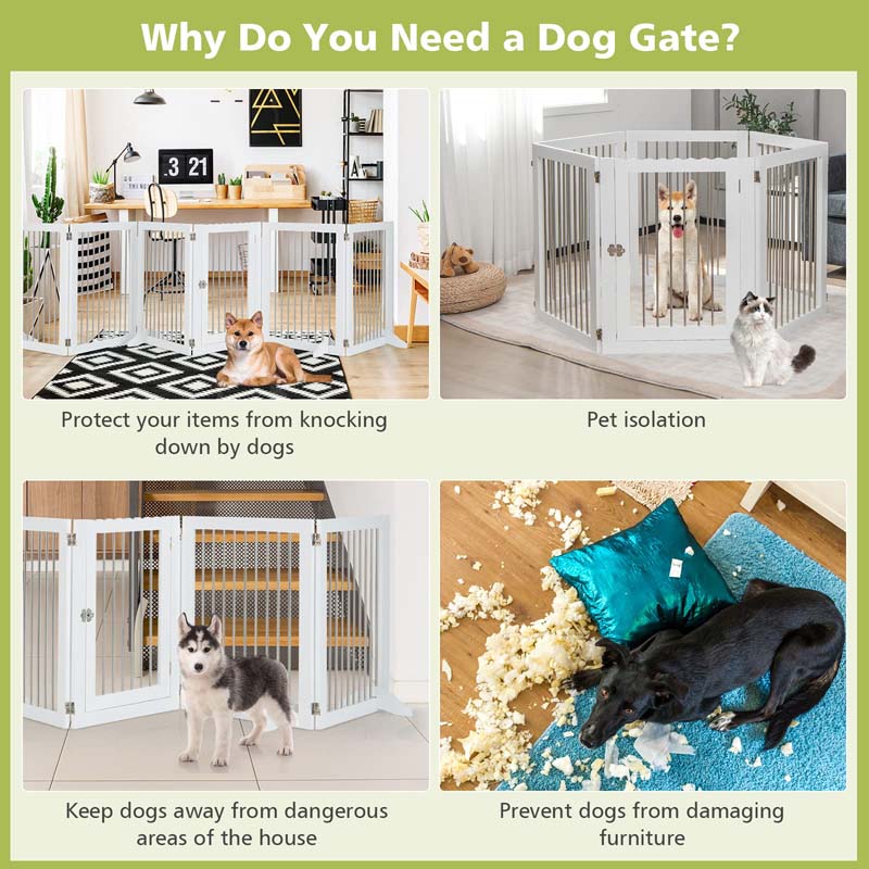 Multi-Shape Freestanding Pet Gate Playpen 144" Extra Wide Foldable Dog Gate Fence Barrier with 6 Panels, 4 Support Feet