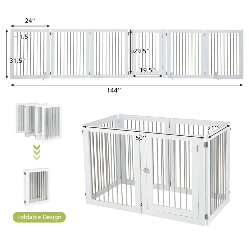 Multi-Shape Freestanding Pet Gate Playpen 144" Extra Wide Foldable Dog Gate Fence Barrier with 6 Panels, 4 Support Feet