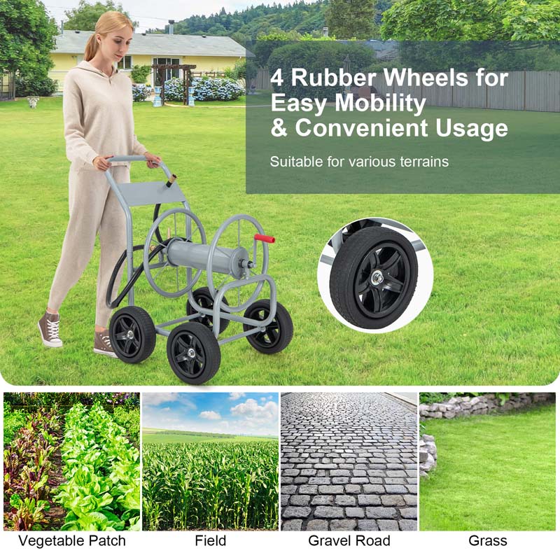 Garden Hose Reel Cart Holds 330 FT of 3/4" or 5/8” & 400 FT of 1/2" Hose, Heavy Duty Yard Water Planting Cart
