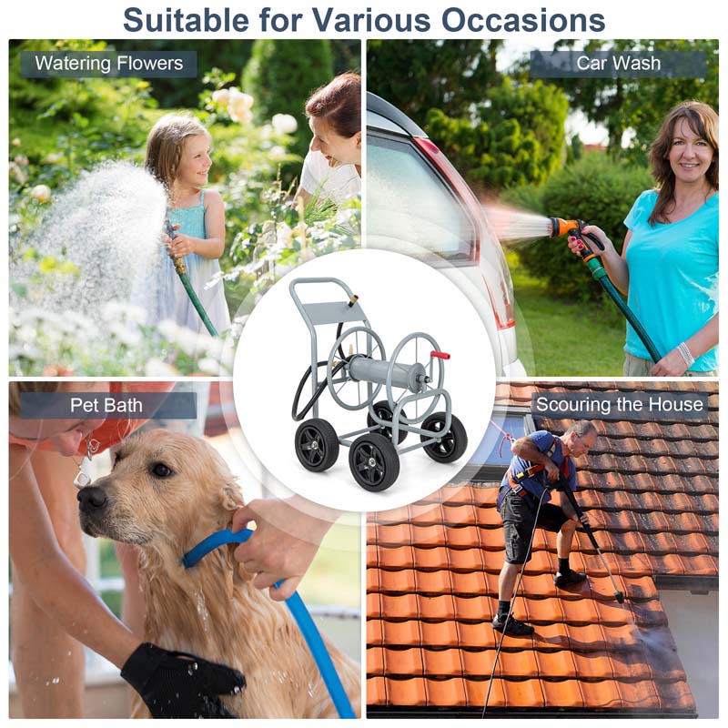 Garden Hose Reel Cart Holds 330 FT of 3/4" or 5/8” & 400 FT of 1/2" Hose, Heavy Duty Yard Water Planting Cart