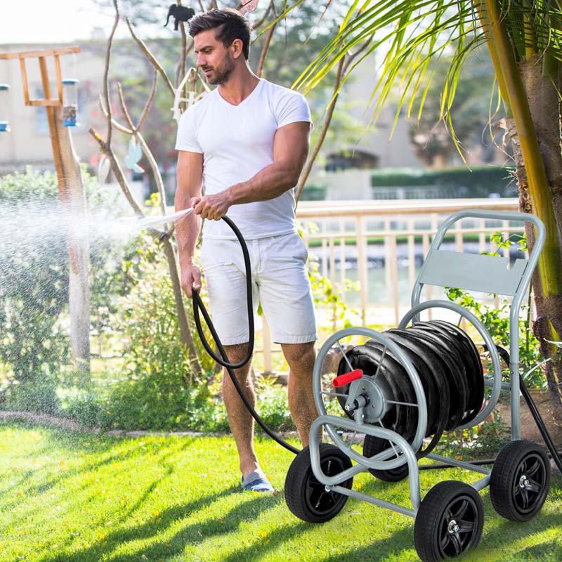 Garden Hose Reel Cart Holds 330 FT of 3/4" or 5/8” & 400 FT of 1/2" Hose, Heavy Duty Yard Water Planting Cart