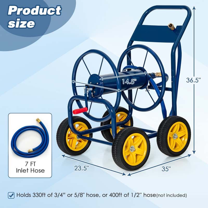Garden Hose Reel Cart Holds 330 FT of 3/4" or 5/8” & 400 FT of 1/2" Hose, Heavy Duty Yard Water Planting Cart